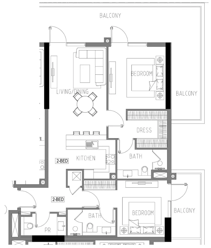 Damac Riverside Views 2 bed floor plan, 1,368 – 1,442 sqft