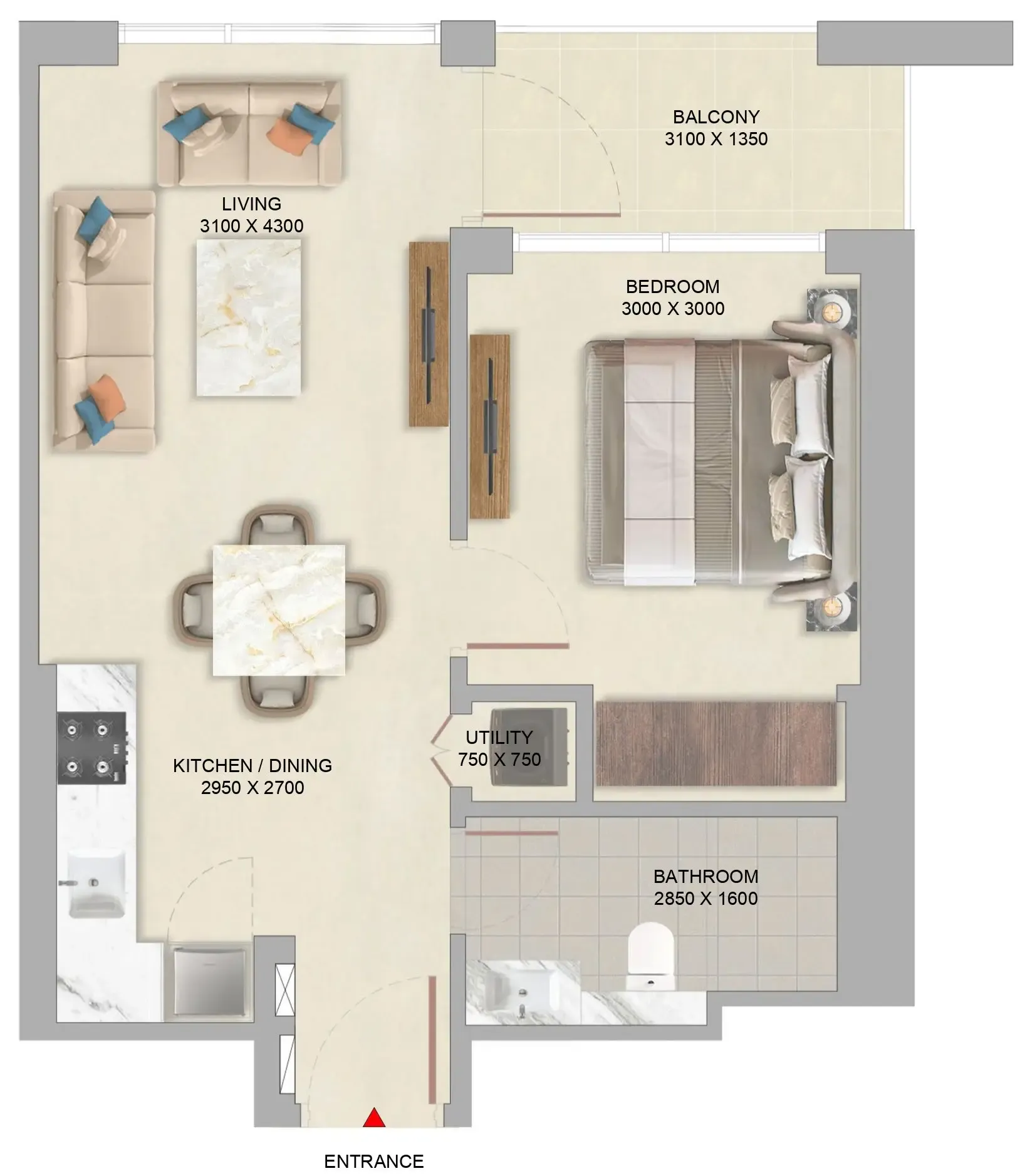 The Woods Abode at Sobha Sanctuary 1 bed floor plan, 546 sqft