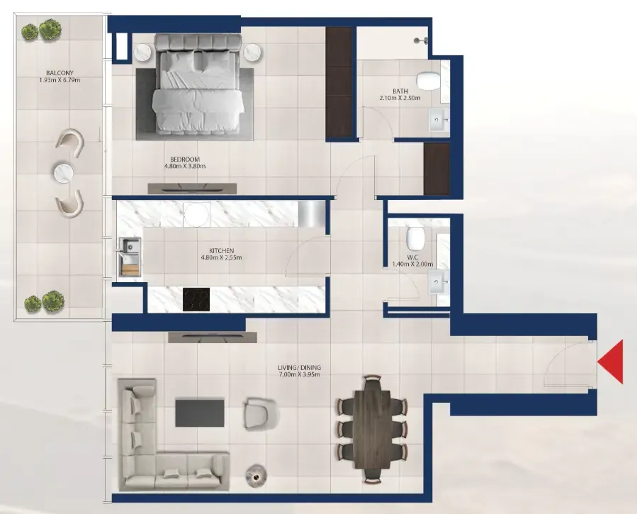 Al Vista 1 bed floor plan, 1,076 sqft