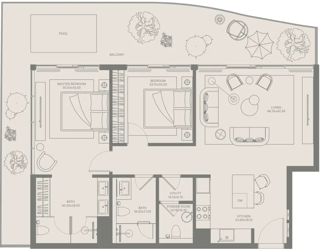 Bond Enclave 2 bed floor plan, 1,331 – 1,332 sqft