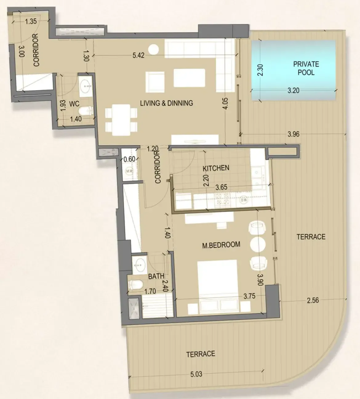 Celia Homes 1 bed floor plan, 1,326 sqft