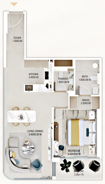 Rabdan Gardens 1 bed floor plan, 759 sqft