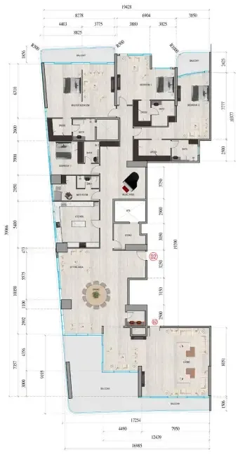 Al Ghaf Tower 4 bed floor plan, 6,482 sqft