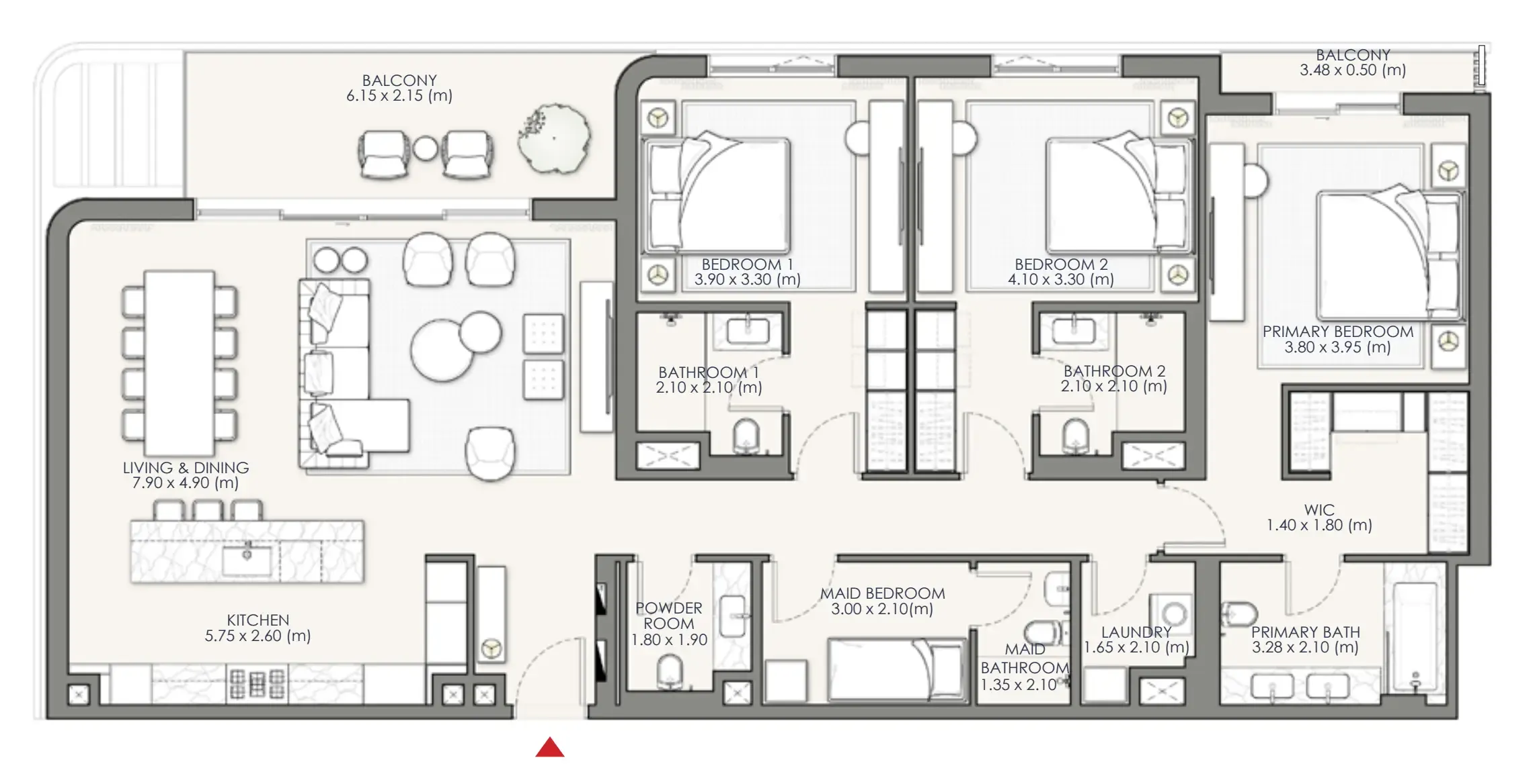 Palm Central Private Residences Phase 2 3 bed floor plan, 2,029 sqft