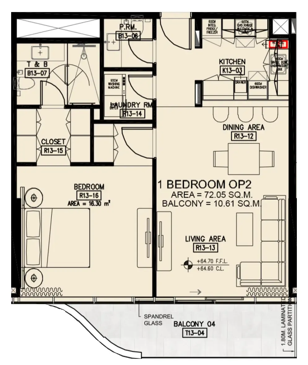 Azha Millennium Residences 1 bed floor plan, 888 sqft