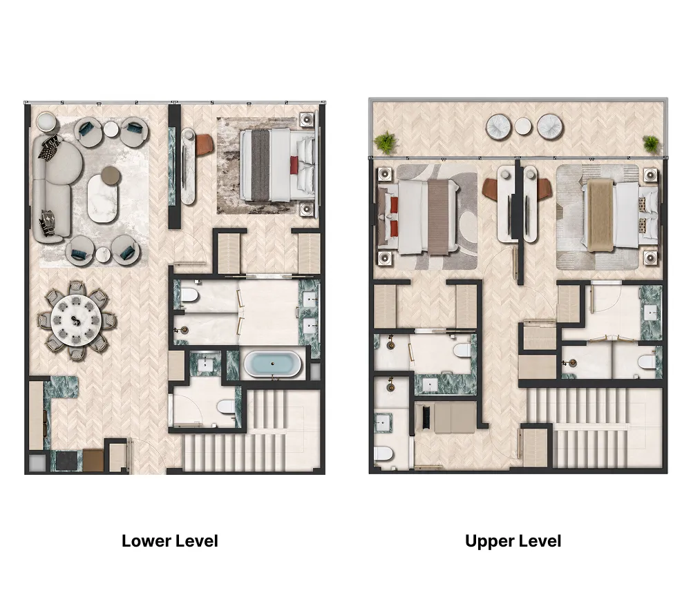 Hilton Residences Abu Dhabi Al Raha 3 bed floor plan, 2,080 sqft