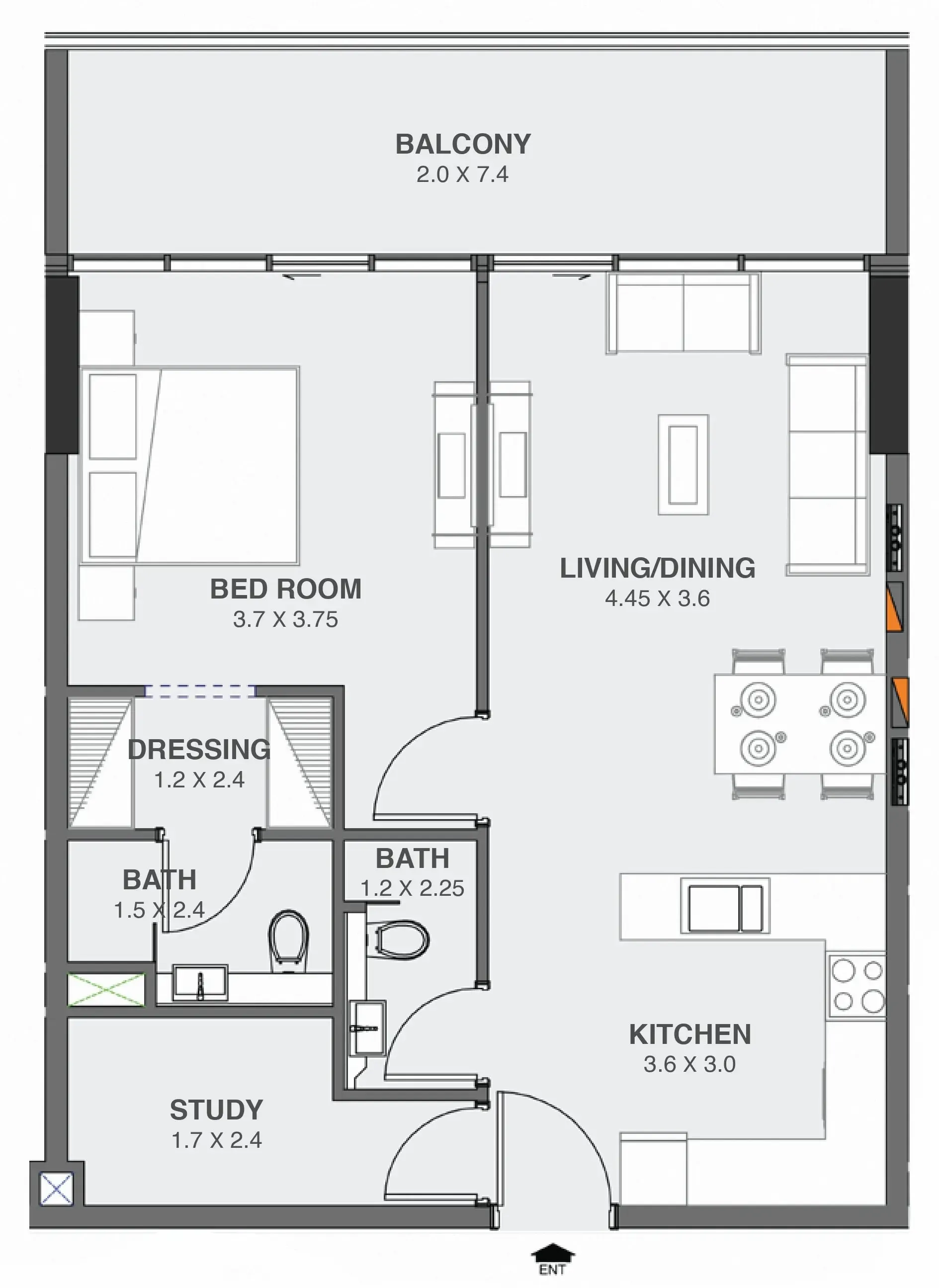 Floarea Oasis 1 bed floor plan, 865 sqft