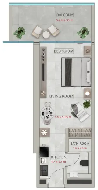 Sakura Gardens Studio floor plan, 511 sqft