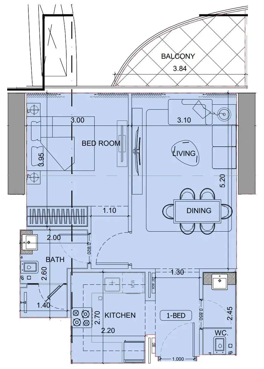 Project Maybach 1 bed floor plan, 632 sqft