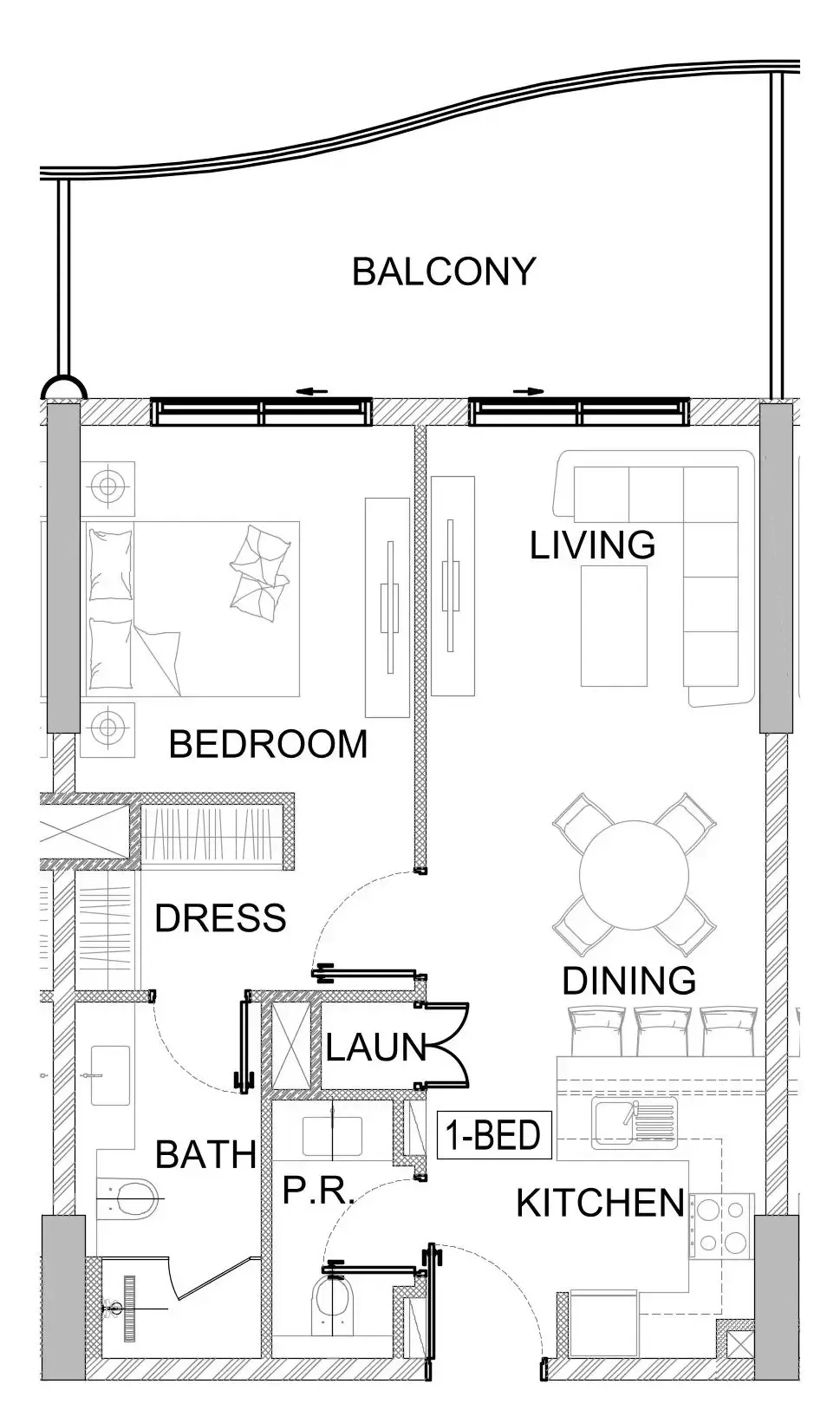 Valencia 1 bed floor plan, 786 sqft