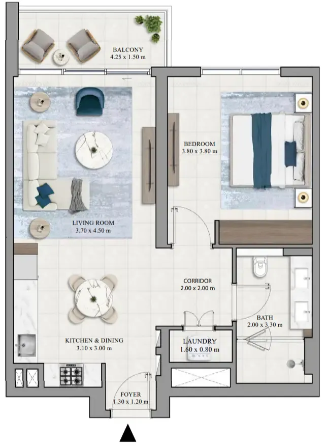 Grove Ridge 1 bed floor plan, 789 sqft