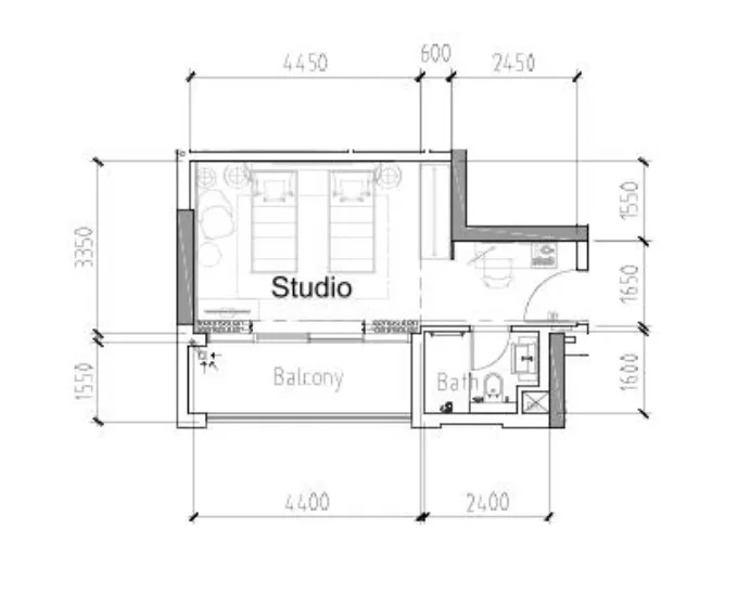 Damac Hills 2 - Hotel Edge by Rotana Studio floor plan, 371 sqft
