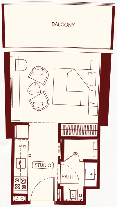 Binghatti Skyflame Studio floor plan, 401 – 414 sqft