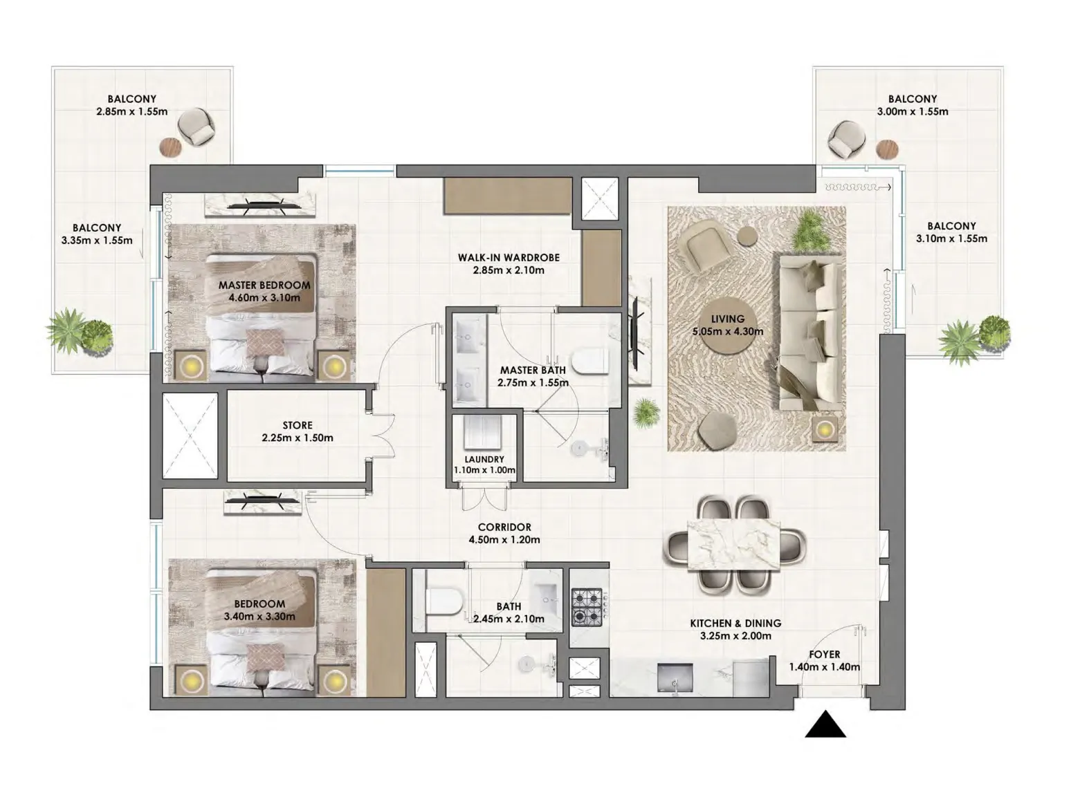 Parkwood Emaar 2 bed floor plan, 1,310 sqft