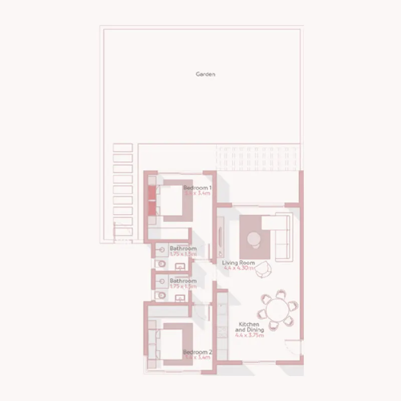 Jebel Sifah - Solaris 2 bed floor plan, 918 – 1,029 sqft