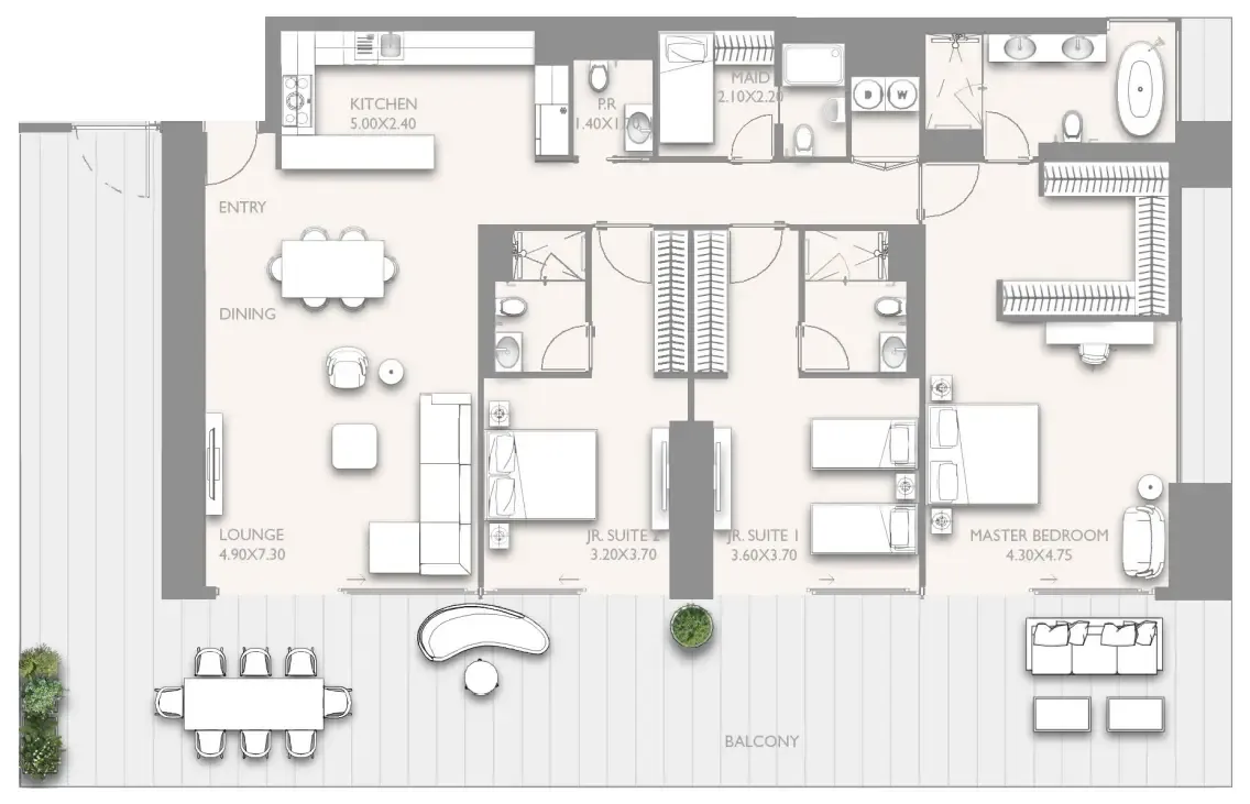 Fairmont Residences Solara Tower 3 bed floor plan, 2,945 sqft