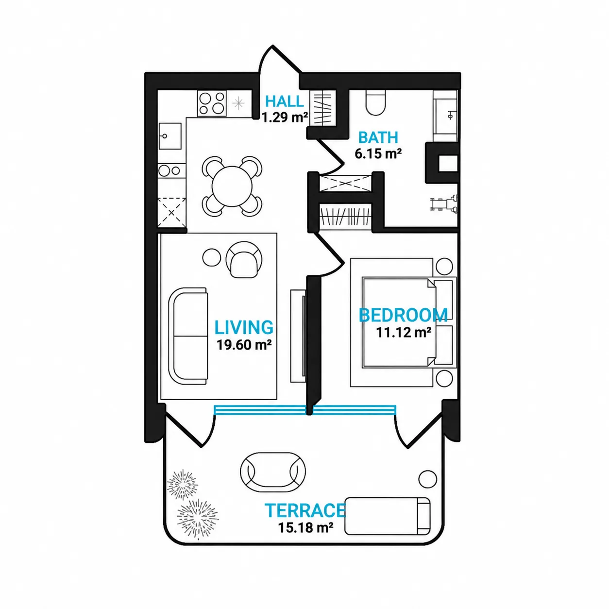 OceaniQ 2 1 bed floor plan, 392 – 695 sqft
