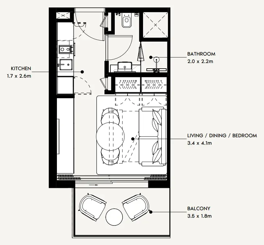Azizi Noura Studio floor plan, 339 sqft