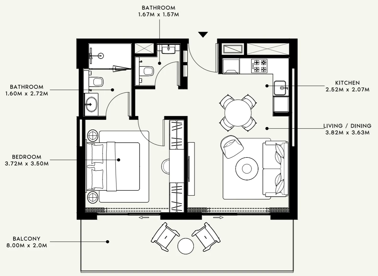 Azizi Venice 1 bed floor plan, 724 sqft