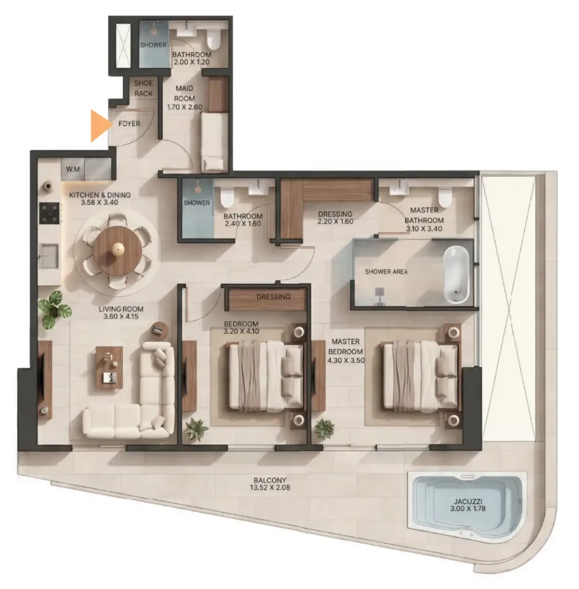 Zen Lagoons by Sanzen 2 bed floor plan, 1,279 sqft
