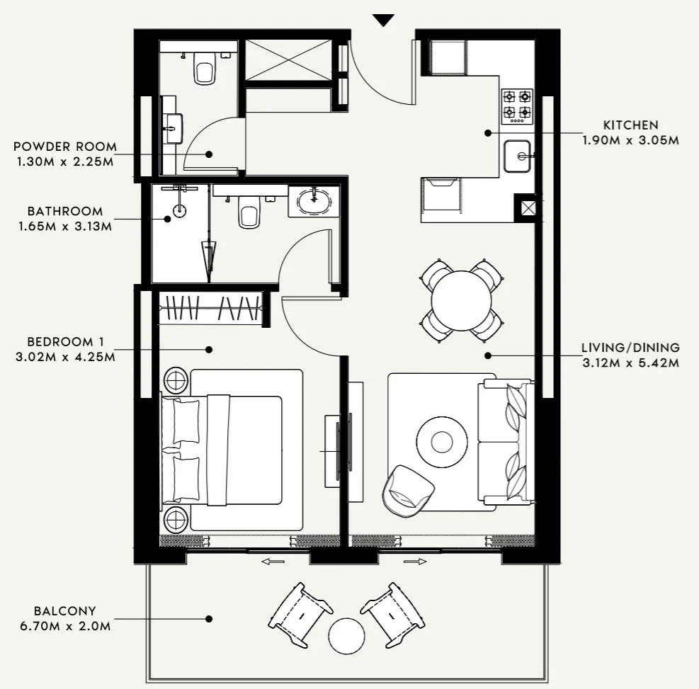 Azizi Venice 1 bed floor plan, 759 sqft