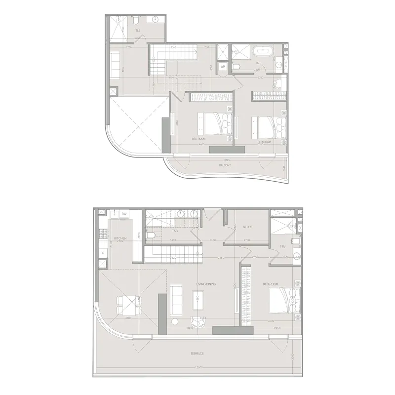 A1LA Residence 3 bed floor plan, 2,360 – 2,440 sqft