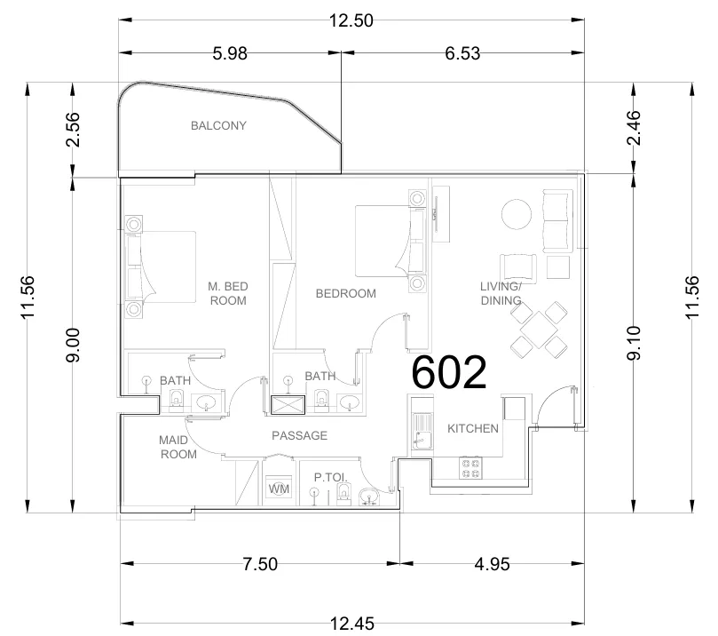 Whitecliffs Residences 2 bed floor plan, 1,261 sqft