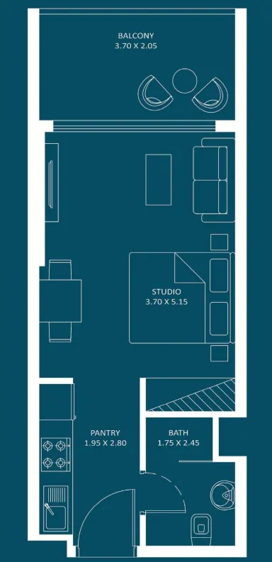Oasiz Studio floor plan, 379 sqft
