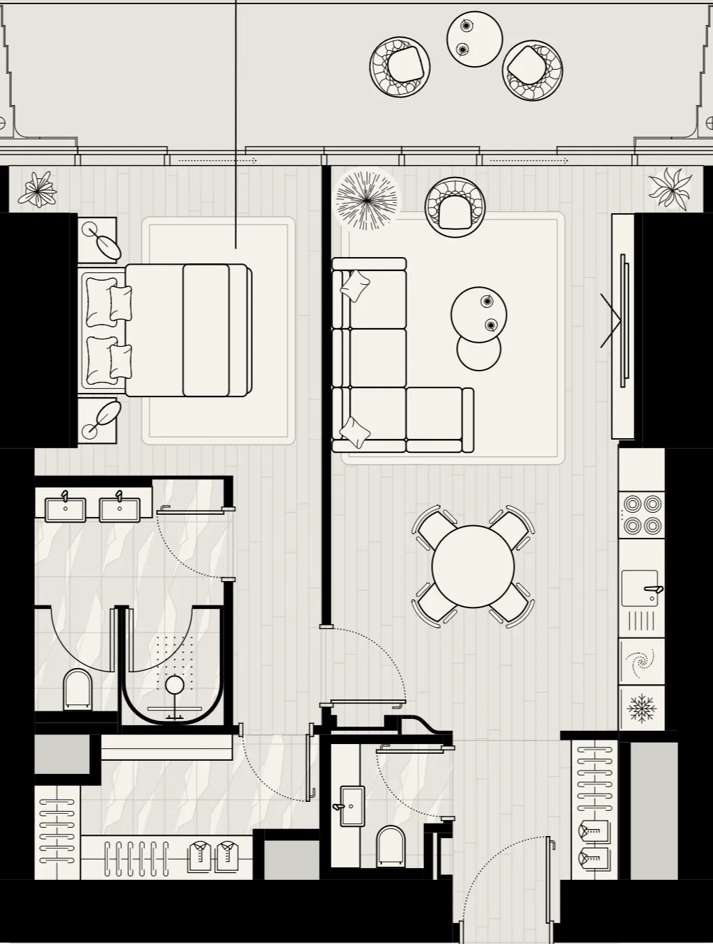 Iconic Tower 1 bed floor plan, 1,095 sqft
