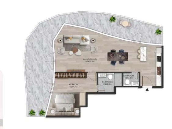 The Beach House 1 bed floor plan, 1,493 sqft
