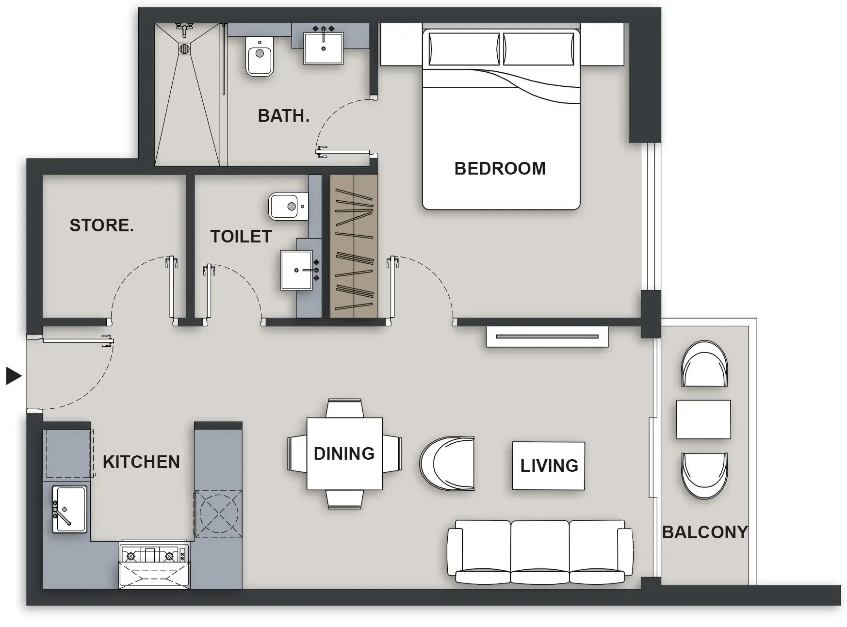Maison Elysee III 1 bed floor plan, 623 sqft