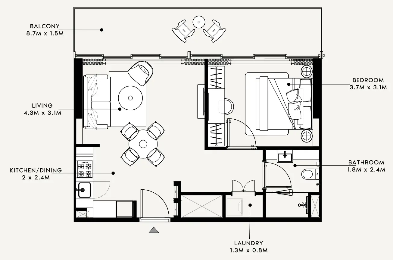 Azizi Milan 1 bed floor plan, 681 sqft