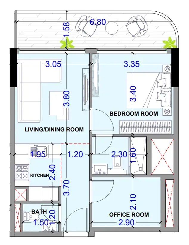Celesto 3 1 bed floor plan, 525 – 632 sqft