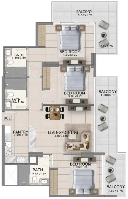 Arlington Park 2 3 bed floor plan, 1,420 sqft