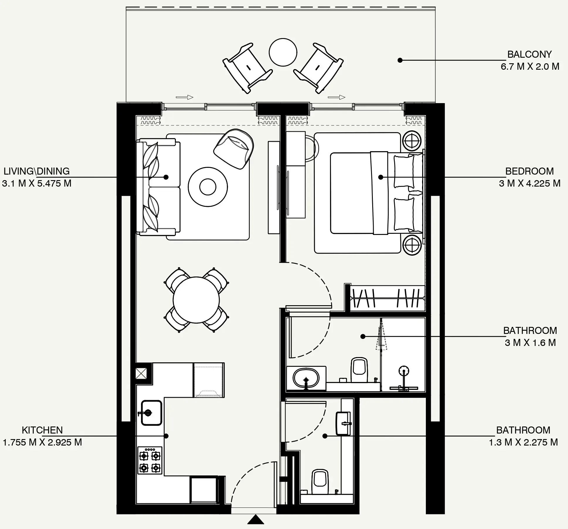 Azizi Venice 1 bed floor plan, 734 sqft