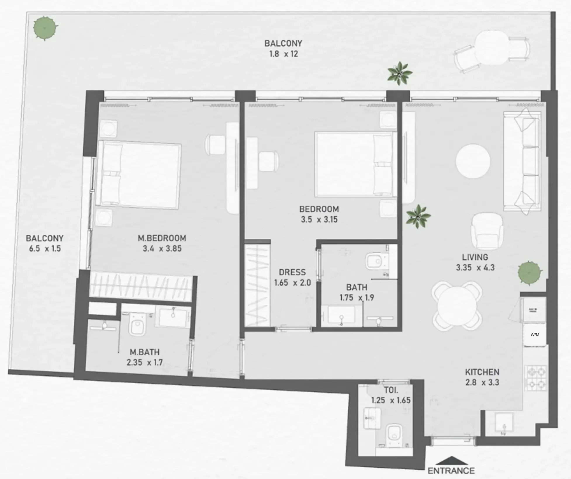 Ayami Residence 2 bed floor plan, 1,173 sqft