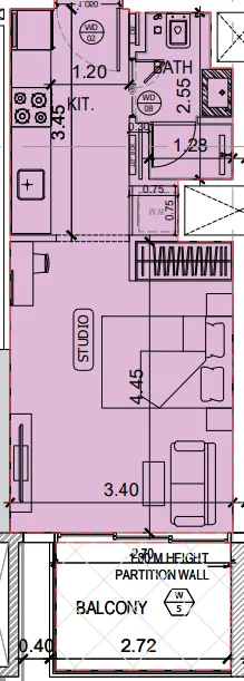 Binghatti Amberhall Studio floor plan, 378 sqft