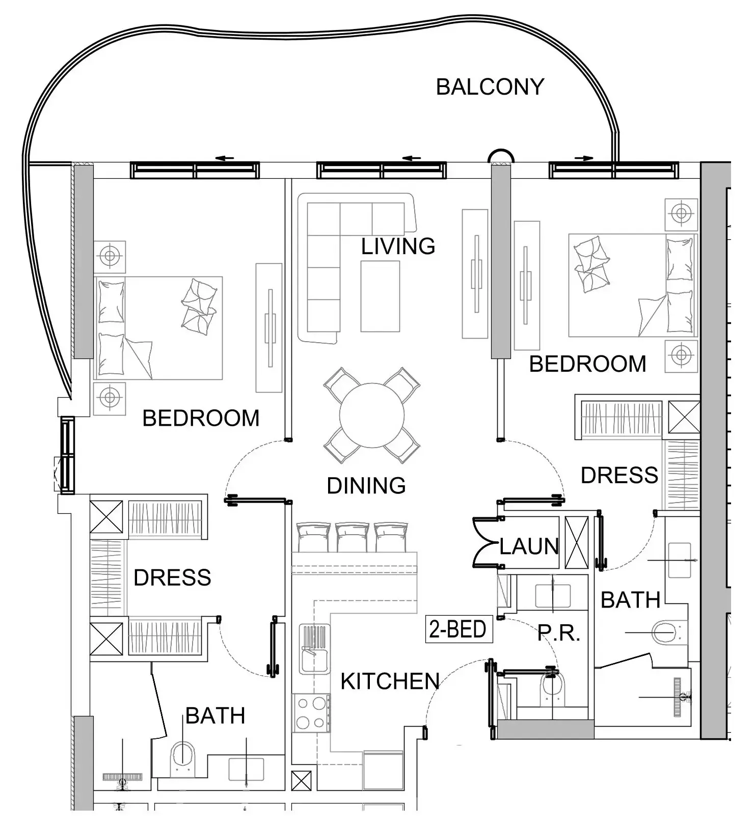 Valencia 2 bed floor plan, 1,156 – 1,159 sqft
