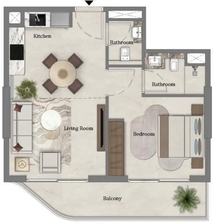 Mirari Lagoon by Zoya 1 bed floor plan, 608 sqft