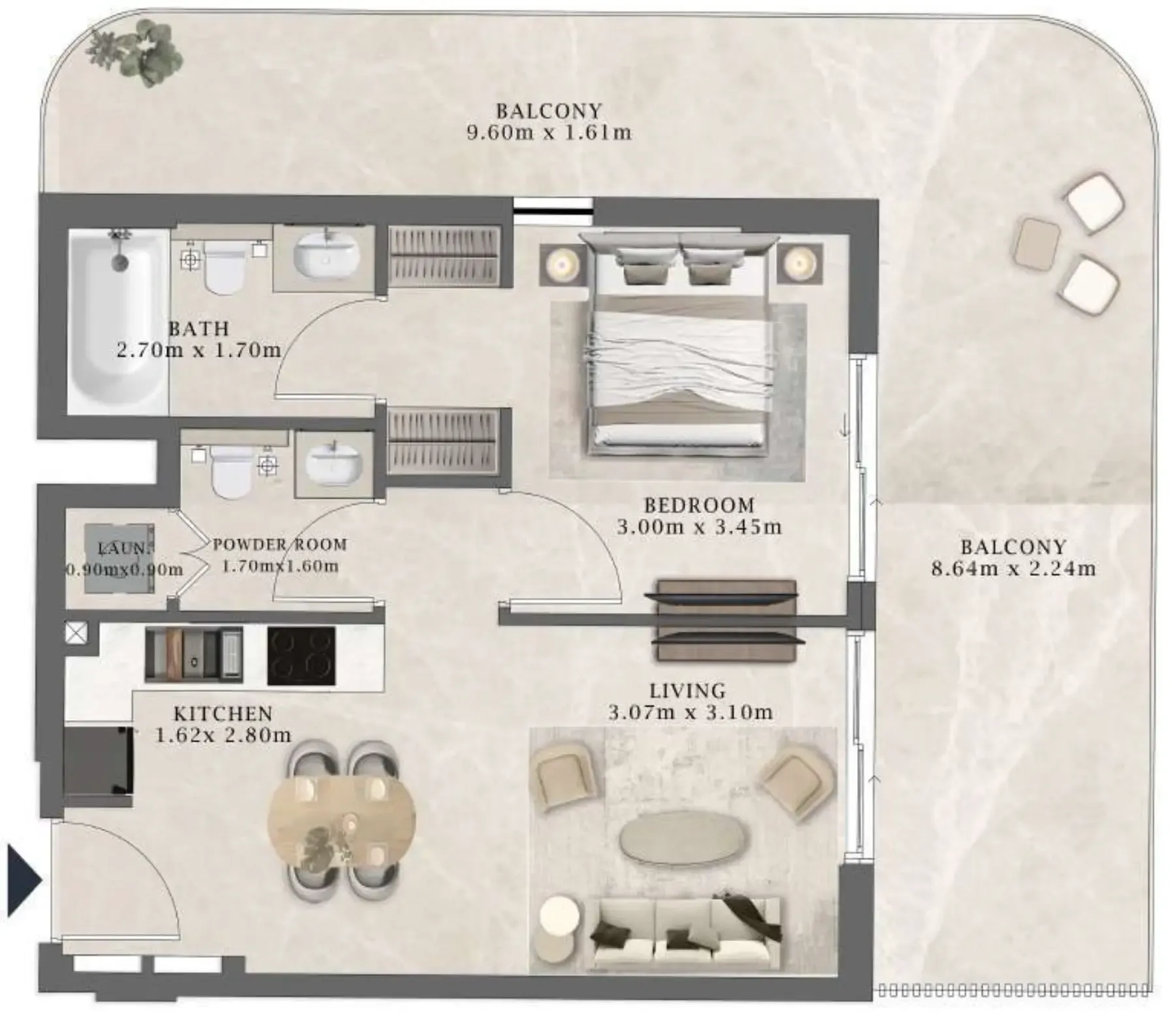 Arthouse Residences by Cledor 1 bed floor plan, 860 sqft
