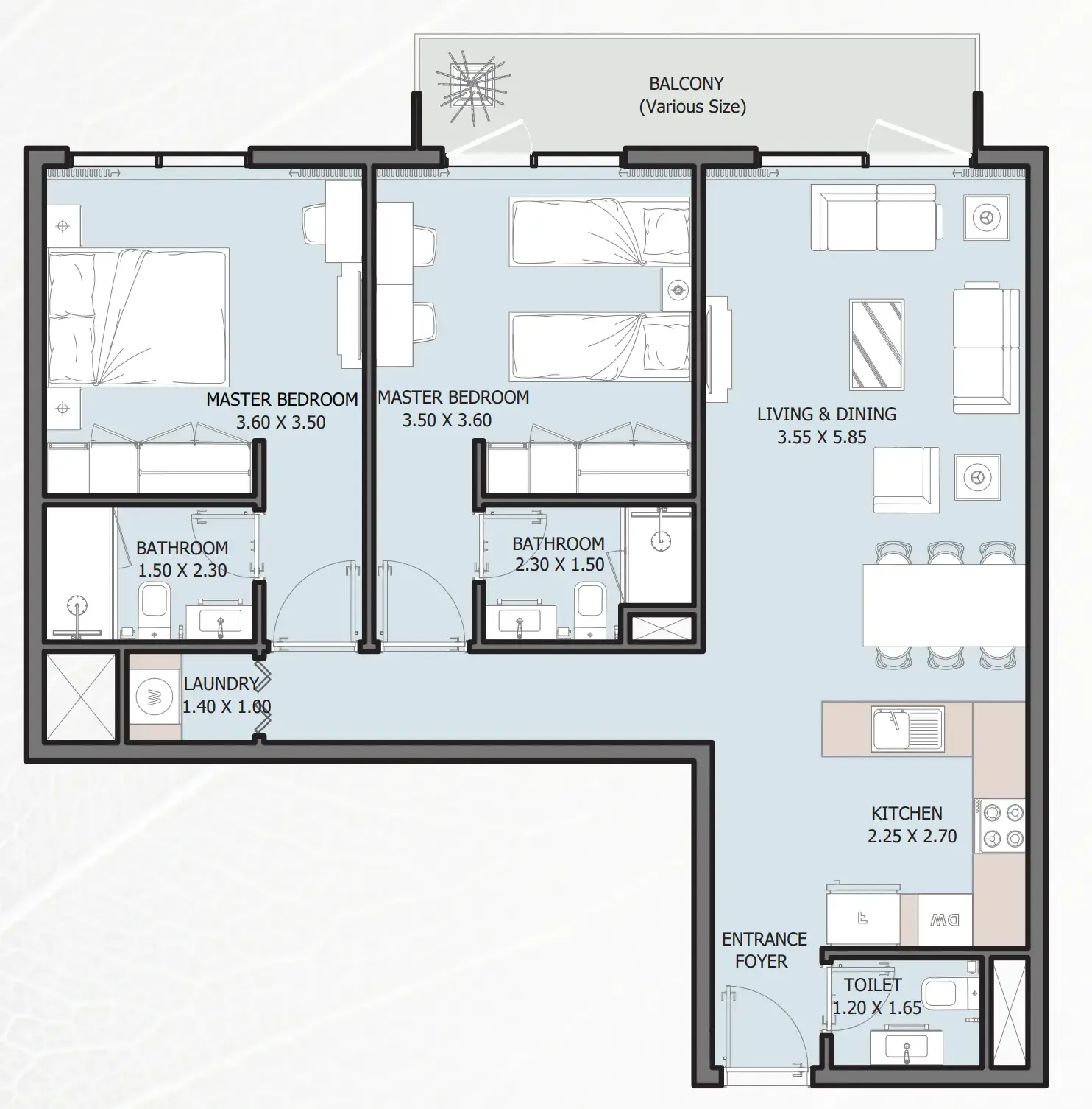 Verdana V 2 bed floor plan, 1,207 sqft