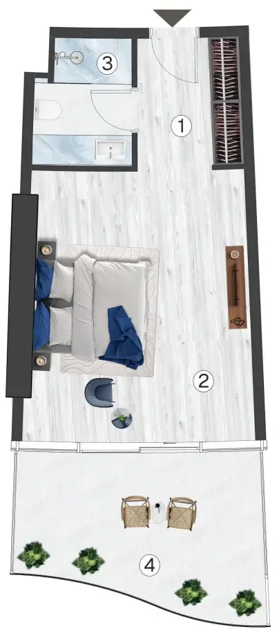 Radisson Blu Hotel & Residences Studio floor plan, 519 – 545 sqft
