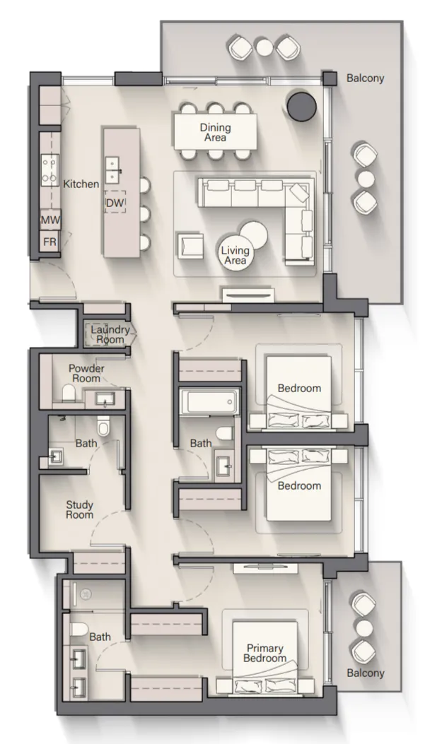 Playa Del Sol 3 bed floor plan, 1,907 sqft