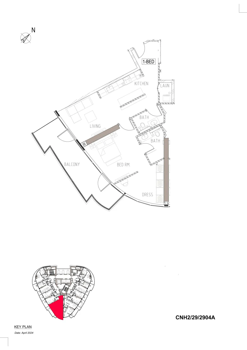 Canal Heights 1 bed floor plan, 1,052 sqft