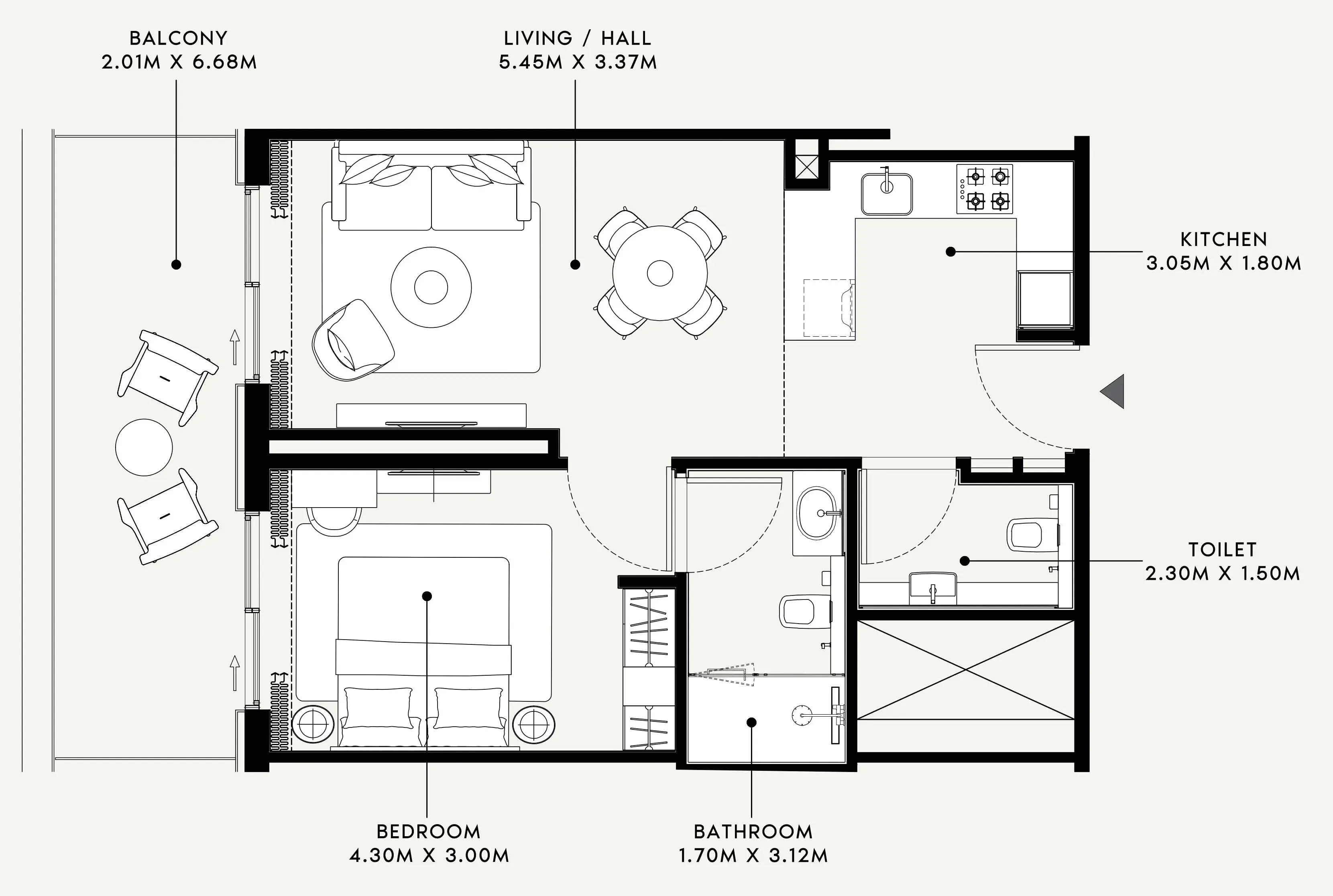 Azizi Venice 1 bed floor plan, 742 sqft