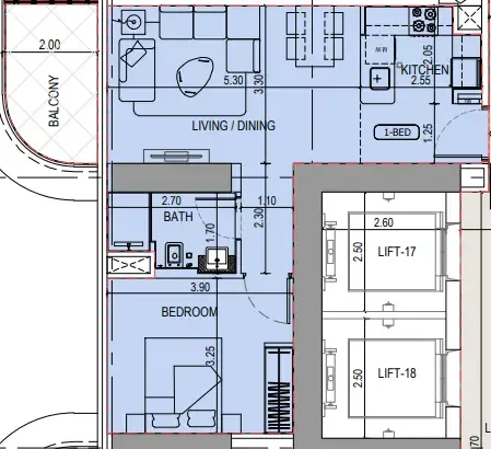 Binghatti Sky Terraces 1 bed floor plan, 639 sqft
