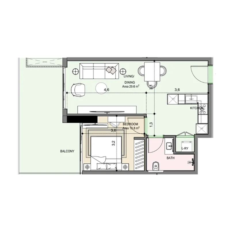 Edgewater Residences 1, 2 and 3 1 bed floor plan, 770 sqft