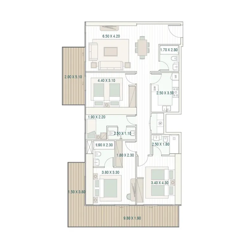 Bab Al Qasr Beach Resort Residence 77 3 bed floor plan, 1,750 sqft