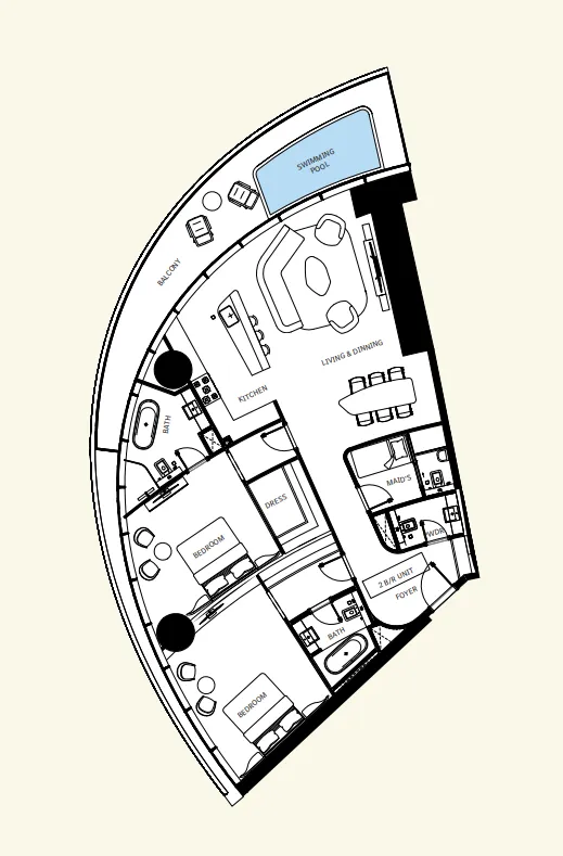 Mercedes-Benz Places by Binghatti 2 bed floor plan, 1,836 sqft