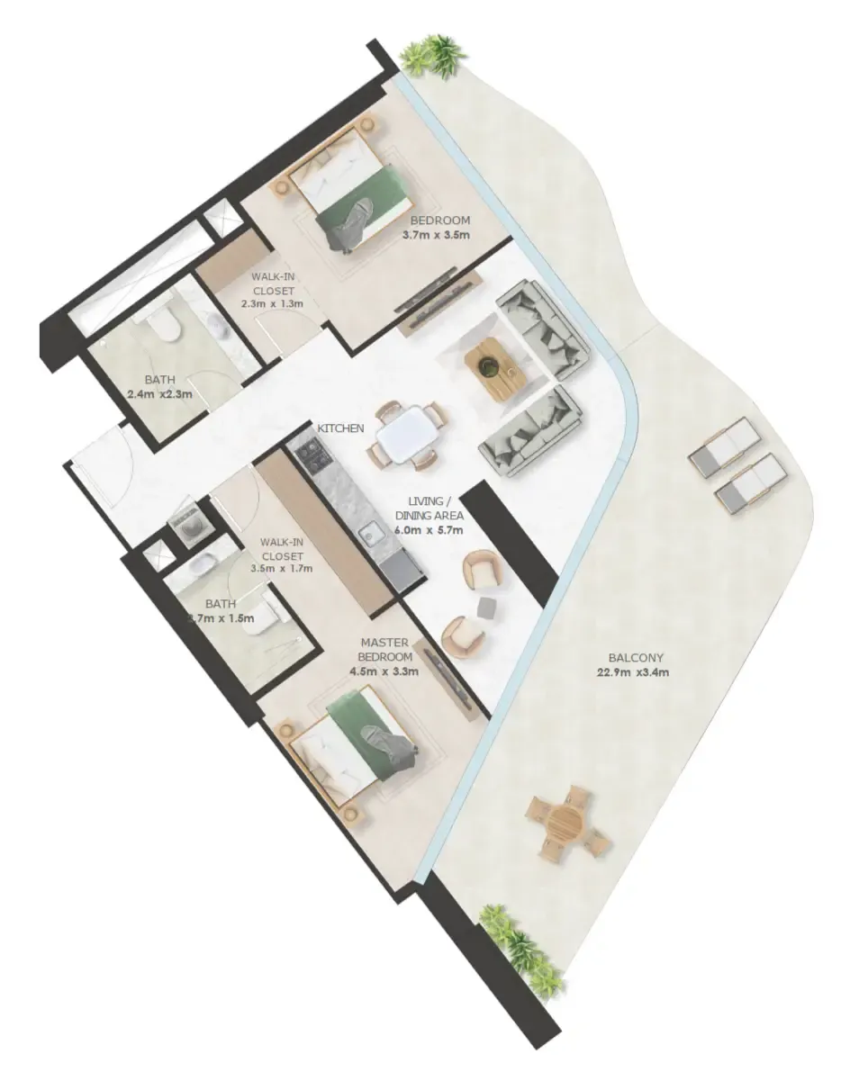 Oystra 2 bed floor plan, 1,709 sqft